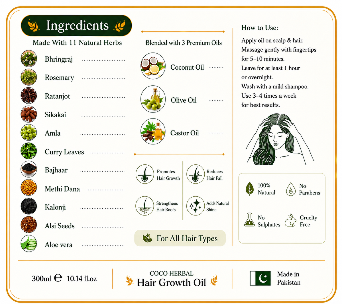 Coco Herbal Hair Growth Oil | 100% Natural Hair Fall Control Oil | 300ml